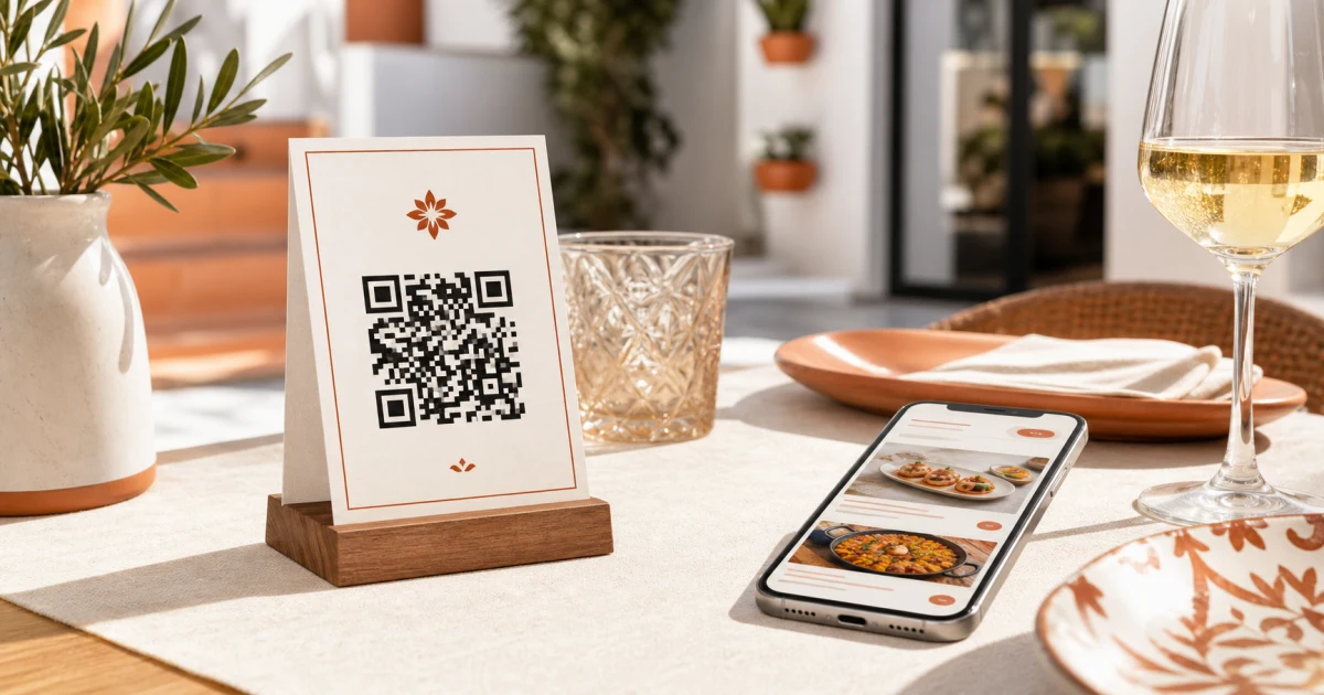 Código QR en una mesa de restaurante para abrir la carta digital