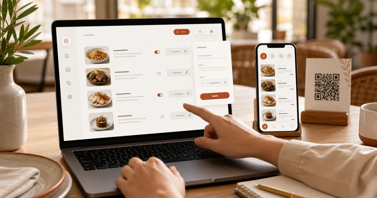 Panel de carta digital para editar platos y precios de un restaurante