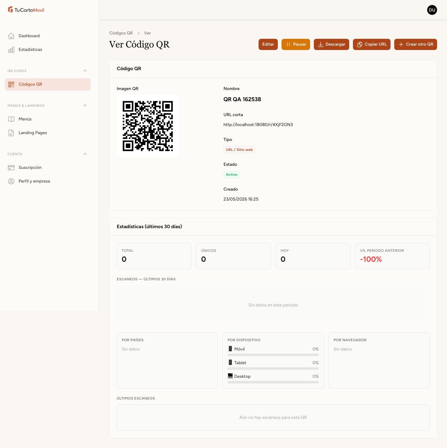 Detalle de código QR en TuCartaMovil