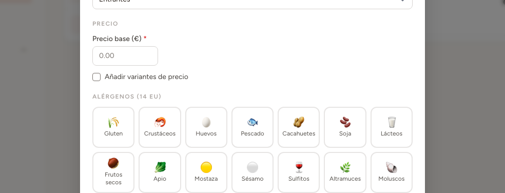 Paso 4: Marca alérgenos y etiquetas